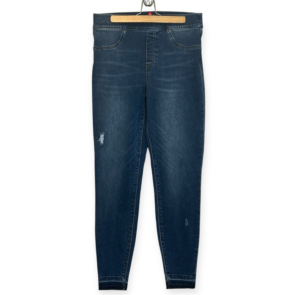 SPANX Medium Wash Distressed Pull-On Raw Hem Denim Leggings